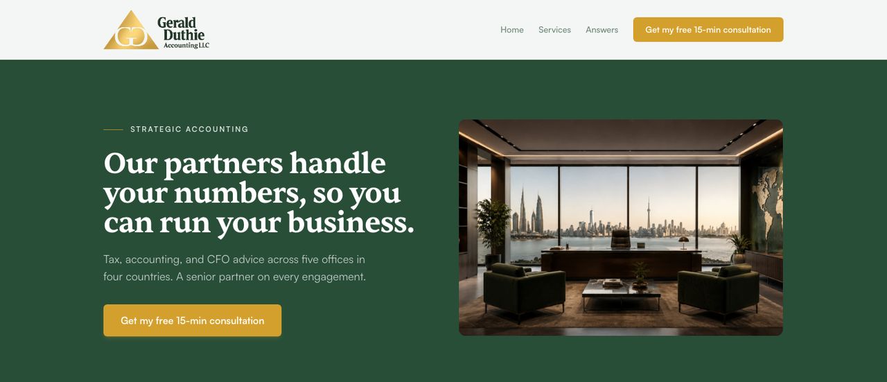 Gerald Duthie Accounting's new website, built by Marble