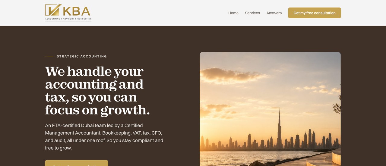 KBA Accounting & Bookkeeping's new website, built by Marble