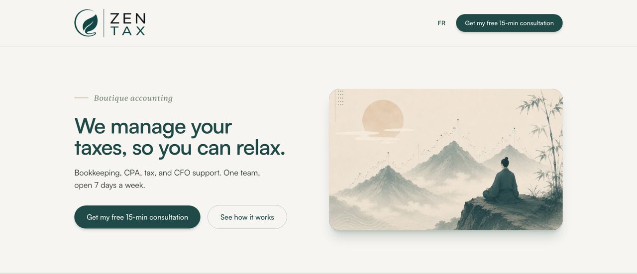 ZenTax's new website, built by Marble